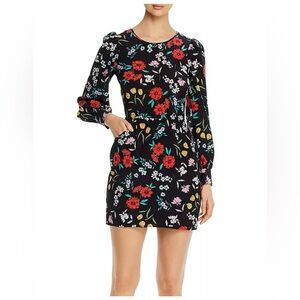 Yumi Kim Atika Black Floral Print Long Sleeve Mini Dress with Pockets- Size 2